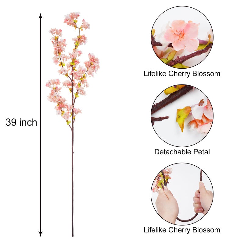 Sunm Boutique Silk Cherry Blossom Branches, Artificial Cherry Blossom Tree Stems Faux Cherry Flowers Vase Arrangements for Wedding Home Decor, Pink Cherry Blossom, Set of 3 - Image 4